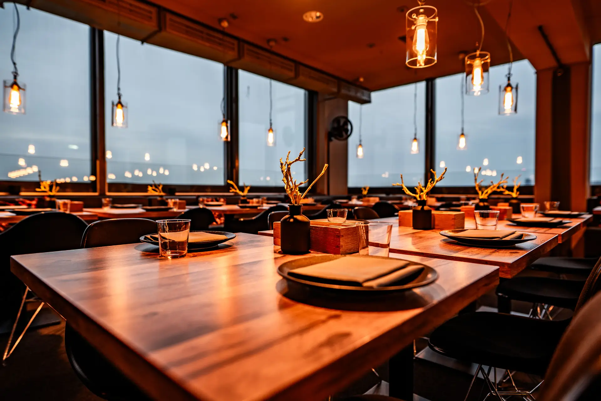 SOLAR restaurant at dusk